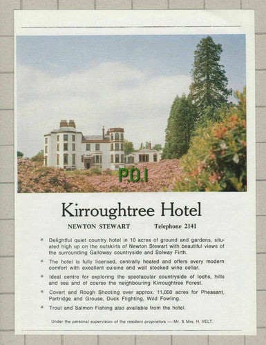 (5322) Kirroughtree Hotel Newton Stewart Scotland Mr & Mrs H Velt  - 1976 Clip