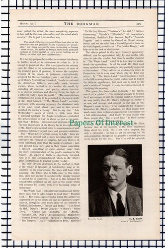 X1191) T S Eliot Poet Hugh Ross Williamson - 1931 Article