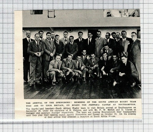 South African Rugby Team Springboks Pretoria Castle Ship -1951 Clipping/ Print