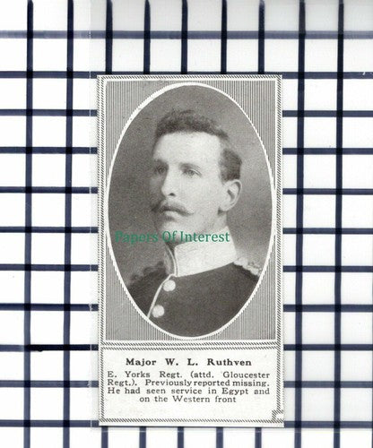 C5863) Major W L Ruthven East Yorks Reg East World War One -  1919 Clip SMALL