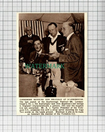 C2441) Don Bradman Scarborough Yorkshire Mr A J Taylor Cricket - 1948 Clip