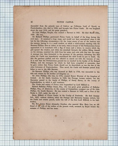 Picton Castle Haverfordwest - c.1880 Article & Print - See condition!