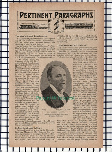 C5790) Mr Alfred Aslett Furness Railway King's School Peterborough -1917 Cutting