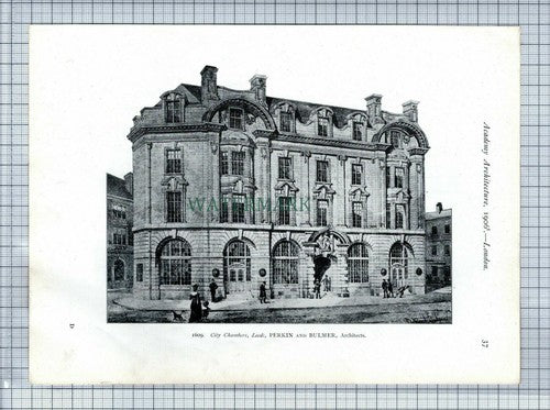 LEEDS City Chambers Perkin and Bulmer  Architects - 1906 Print