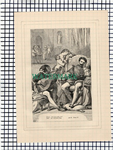 X1628) Twelfth Night Clown Duke   - c.1880 Shakespeare Book Print