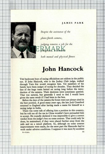 C6140) John Hancock Jockey Club Horse Racing - 1965 Cutting