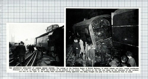 Derailment London Bridge Station Railway Engine No 35029  -  1950 Clipping