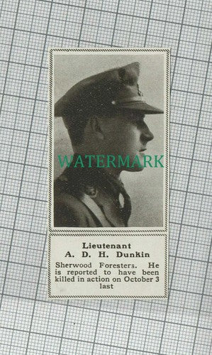C1632) Lieut A D H Dunkin Sherwood Foresters  - 1918 Clip  SMALL!!