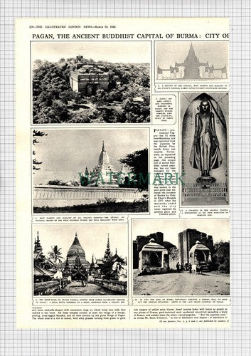 Pagan Buddhist Capital Of Burma Pagodas  - 1945 Article