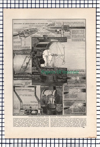 X1275) Sperry Lamp Searchlight Zeppelins World War One WW1  - c.1916 Book Print