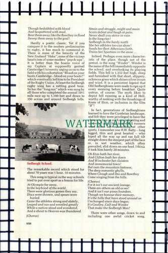 (7155) Sedbergh School Songs Logie Bruce Lockhart  - 1987 Small Article