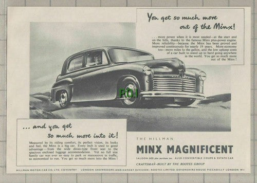 Hillman Minx Magnificent Car Advert -  1951 Advert