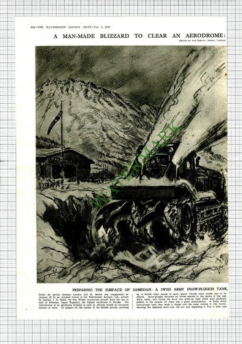 Swiss Army Snow Plough Samedan Aerodrome -  1947 Two Part Cutting / Print