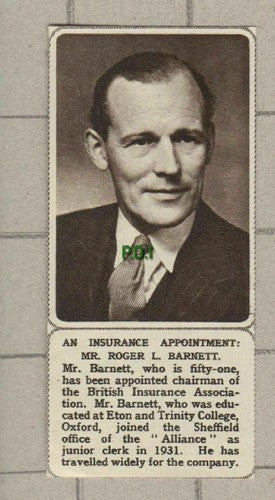 (5162) Mr Roger L Barnett Alliance Sheffield British Insurance  1961 SMALL Clip