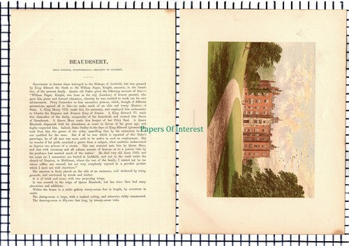 (6680) Beaudesert Staffordshire - c.1880 Print & Article
