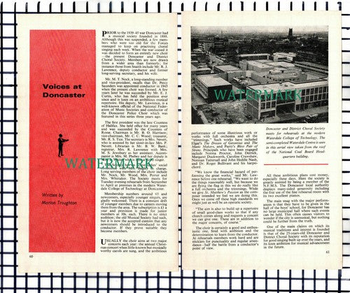 (8097) Doncaster & District Choral Society Waterdale College -1970 Small Article
