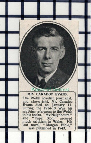 C5778) Mr Caradoc Evans Welsh Novelist Playwright Obituary - 1945 SMALL Cutting