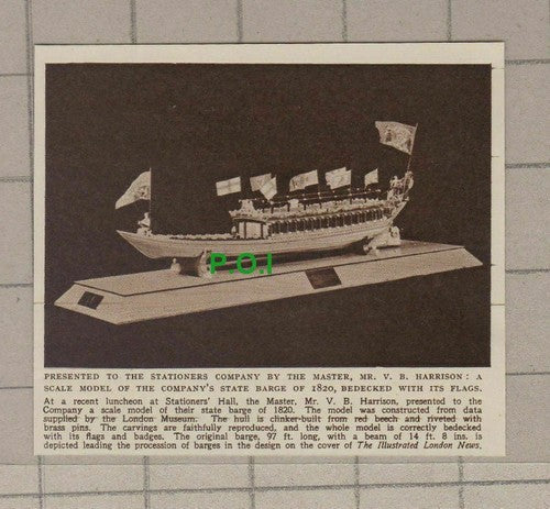 C1790) State Barge Model Presented To Stationers Company VB Harrison - 1948 Clip
