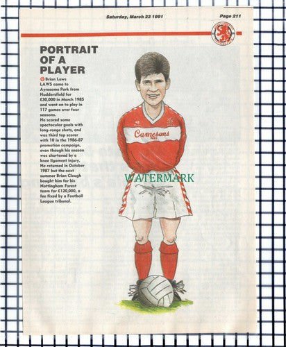 Brian Laws Middlesbrough Boro Footballer  - 1991 Cutting