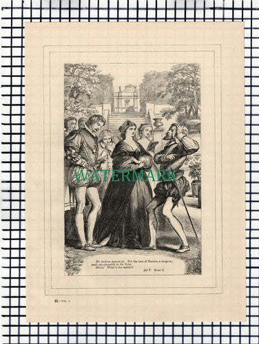 X1632) Twelfth Night Olivia Sir Andrew Aguecheek  c.1880 Shakespeare Book Print