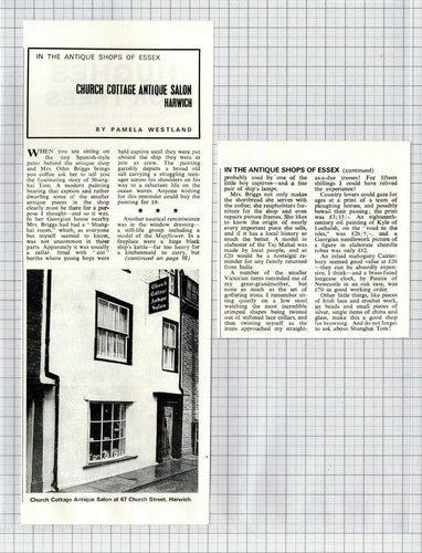 Mrs Otho Briggs Church Cottage Antiques Harwich Essex  - 1970 2-Part Clipping
