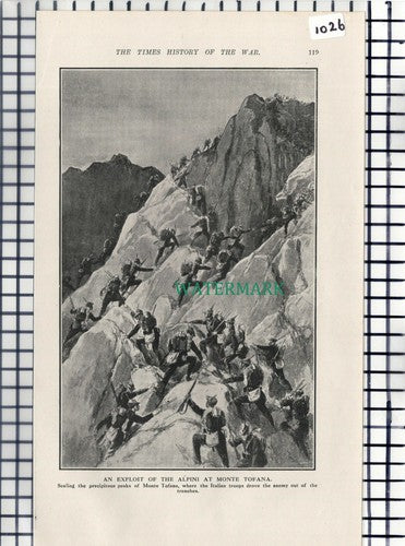 Monte Tofana Italian Troops World War One  WW1  - 1916 Cutting