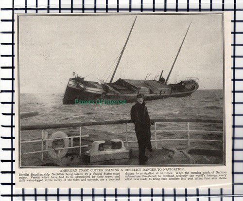 C5801) Brazilian Ship NEPHTHIS Salved By American Coast Cutter - c.1917 Cutting