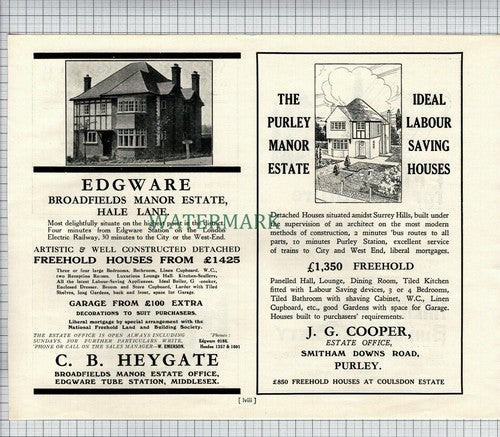 (X1729) Broadfields Manor Estate Edgware Purley Manor Surrey - 1927 Cutting