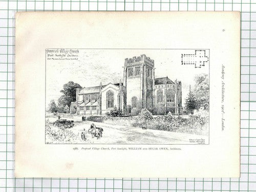 Port Sunlight Church Cheshire / St Patrick's Cathedral New York Caroe 1902 Print