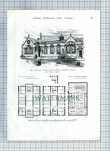 Townhead Library William Howie / Dunoon Pavilion William Fraser  - 1906 Print
