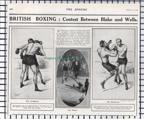 (6959) Bandsman Blake Vs Bombadier Wells Boxing Match  - 1914 Cutting