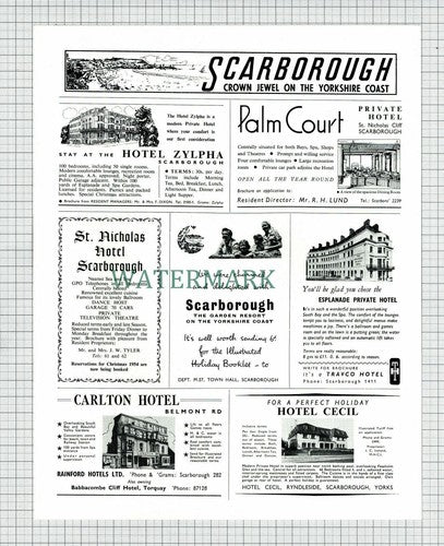X1798) SCARBOROUGH Hotels ADVERT - c.1954
