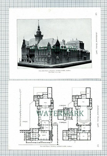 BUCKEBERG Town Hall Theatre  Alfred Sasse - 1906 Print (3 Sides)