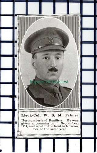 C5837) Lt Col W S M Palmer Northumberland Fusiliers WW1  - 1919 Cutting SMALL!