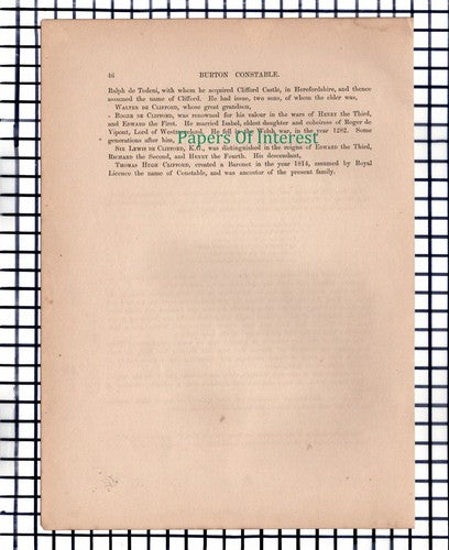(6696) Burton Constable Hull - c.1880 Print & Article  - Marks Are Present!