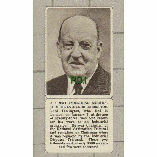 Lord Terrington Obituary - 1961 SMALL News Clipping