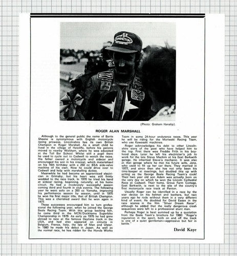 Roger Alan Marshall Motorcycle Racing Lincolnshire -  1981 Magazine Article