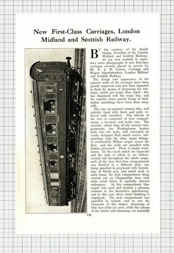 London Midland Scottish Railway LMSR First Class Carriages  - 1930 Article