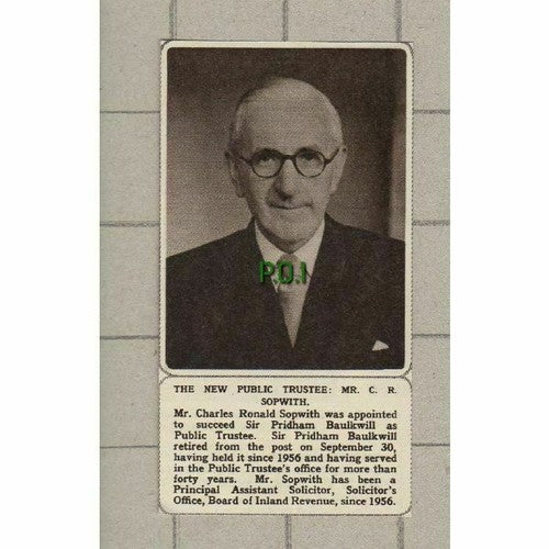 Mr Charles Ronald Sopwith Public Trustee- - 1961 SMALL Clipping