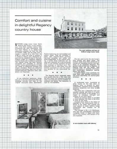 Stifford Lodge Hotel Grays Essex Mr J A Malthouse  - 1970 Article