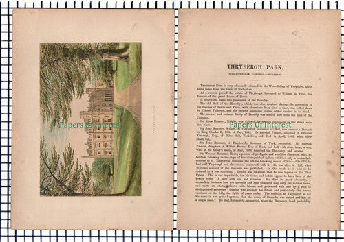 (6709) Thrybergh Park Yorkshire - c.1880 Print & Article  - Marks Are Present!