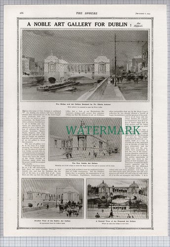 Proposed Dublin Art Gallery Mr Edwin Lutyens Sir Hugh Lane  - 1913 Page / Print