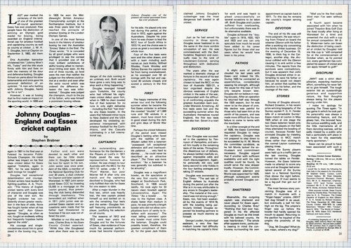 (5790) Johnny Douglas England & Essex Cricket Captain - 1980s Article
