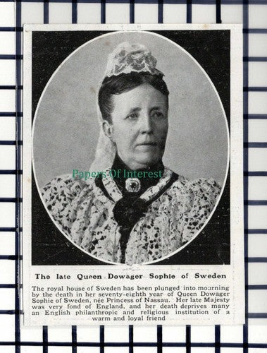 C6041) Queen Dowager Sophie Of Sweden Obituary-  1914 Cutting  SMALL!