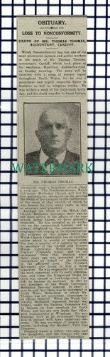 (8277) Mr Thomas Thomas Accountant Cardiff Welsh Calvinistic  - 1916 Cutting