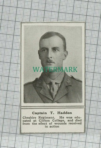 C1922) Cpt T Haddon Cheshire Regiment World War One - 1918 Clip SMALL!!