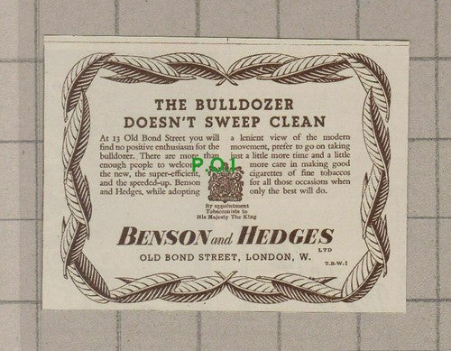 C2361) 13 Old Bond Street London Benson & Hedges Small Advert - 1947 Clip