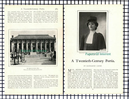 Mlle Helene Miropolsky Paris Barrister Katharine Ladne  - c.1909 Article