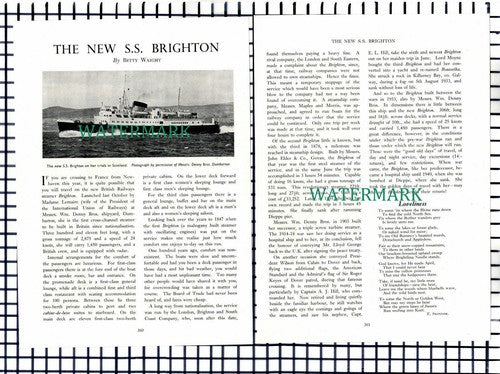 (8227) The New SS Brighton Ship Denny Bros Shipyard  - 1950 Article