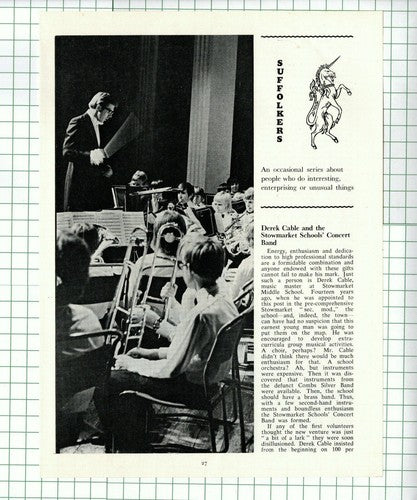 Derek Cable Stowmarket Middle School Concert Band  - 1974 Article / Print